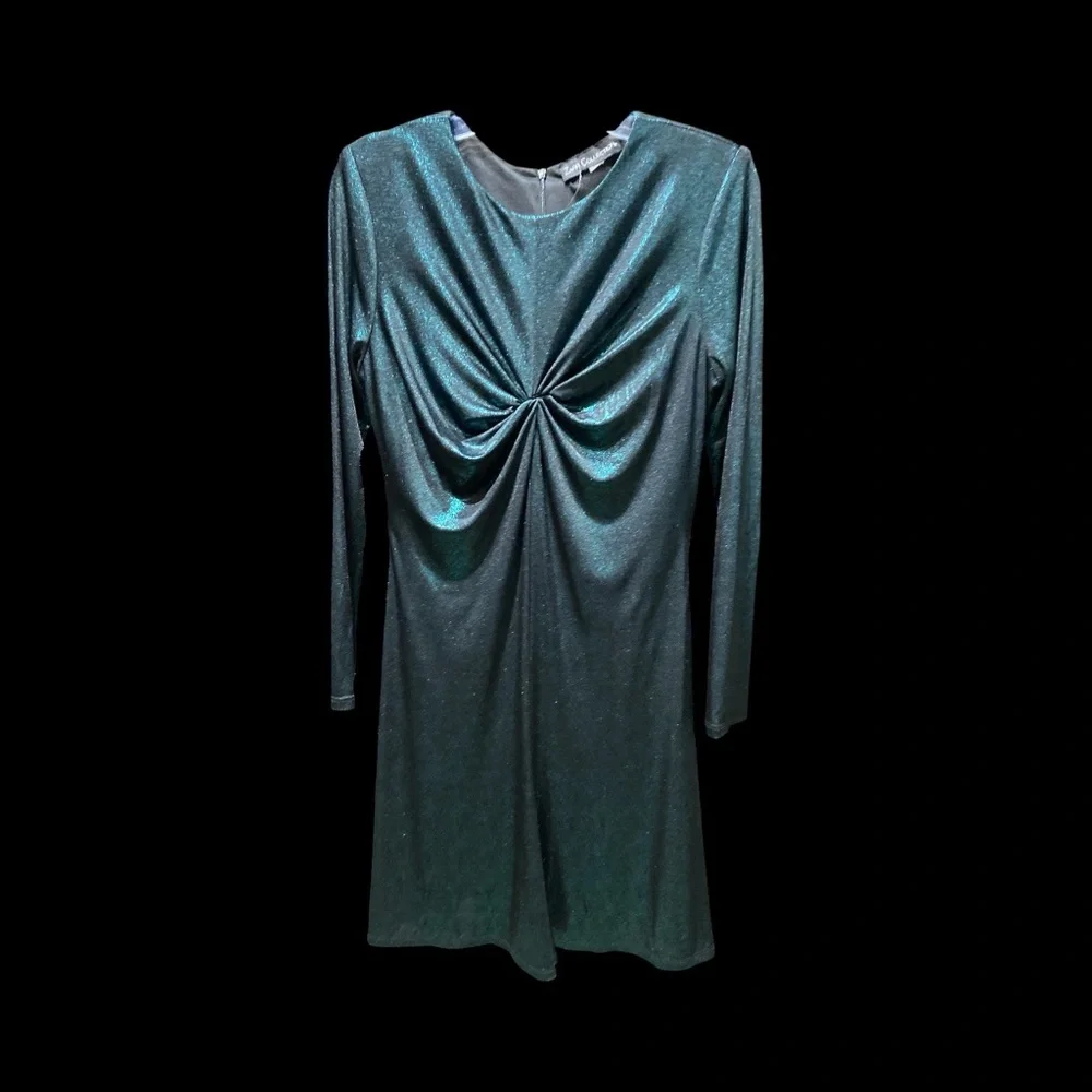 Zarr Metallic Teal Long Sleeve Twist Front Dress - Picture 4 of 9